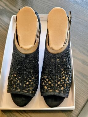 Alex Marie Black Beaded Cutout Slingback Mules